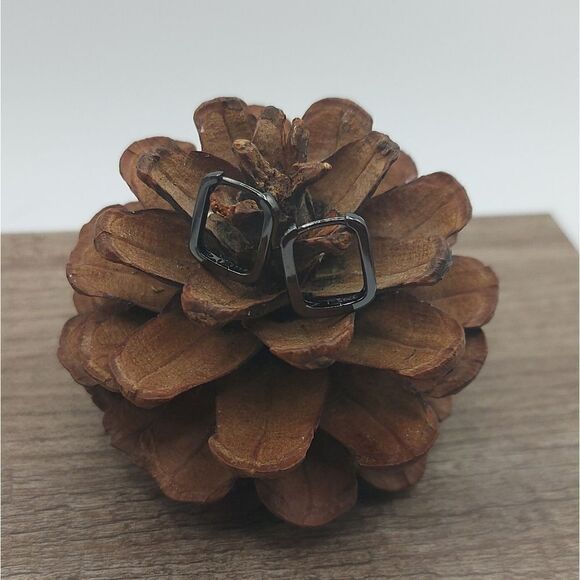 Gunmetal 925 Sterling Silver Rectangle Huggies Earrings - Picture 8 of 10